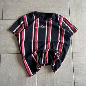 Hollister Womens Vertical Stripe T-Shirt Navy Blue Red White Embroidered Logo L